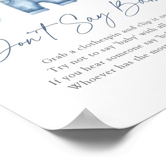 Blauw spijkerbroek denim babyfeestje 'zeg niet bab poster (Hoek)