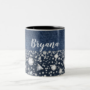 Blauw Spijkerbroek Denim & Diamanten Bling Diamant Tweekleurige Koffiemok