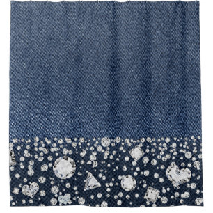 Blauw spijkerbroek denim diamanten glamour trendy douchegordijn