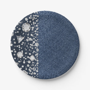 Blauw spijkerbroek denim & diamanten glinsterende  papieren bordje