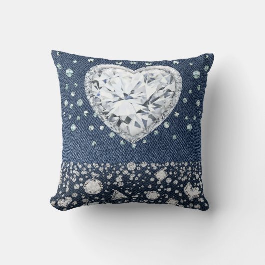 Blauw Spijkerbroek Denim & Diamanten Glitters Diam Kussen (Voorkant)