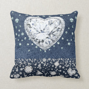 Blauw Spijkerbroek Denim & Diamanten Glitters Diam Kussen