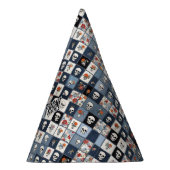 Blauw spijkerbroek denim patchwork schedels en blo feesthoedjes (Rechts)