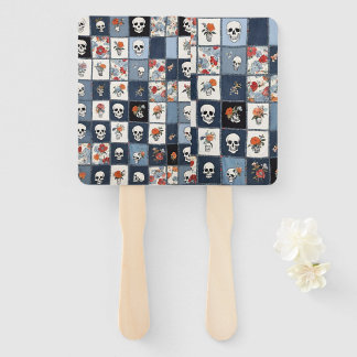 Blauw spijkerbroek denim patchwork schedels en blo handwaaier