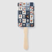 Blauw spijkerbroek denim patchwork schedels en blo handwaaier (Achterkant)
