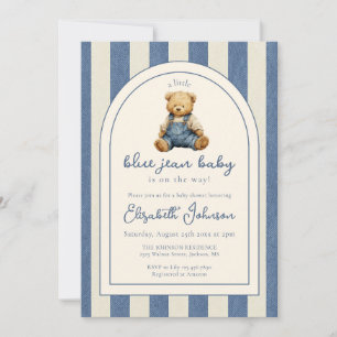 Blauw Spijkerbroek Denim Teddybeer Baby Borrel Kaart