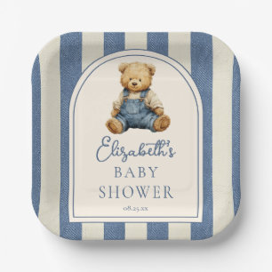 Blauw Spijkerbroek Denim Teddybeer Baby Borrel Papieren Bordje