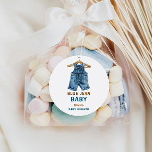 Blauw Spijkerbroek Jongen Western Baby Shower Ronde Sticker