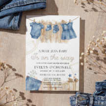 Blauw Spijkerbroek Meisje Baby Shower Uitnodiging