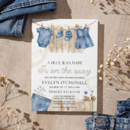 Blauw Spijkerbroek Meisje Baby Shower Uitnodiging