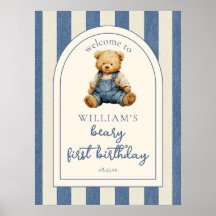 Blauw spijkerbroek teddybeer 1e verjaardag welkoms