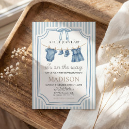 Blauw spijkerdenim baby shower meisje uitnodiging