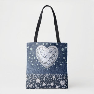 Blauw spijkerdenim & diamanten schitterende diaman tote bag