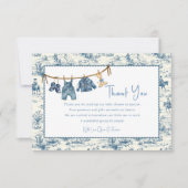 Blauw spijkerdenim jongen babyshower bedankkaart (Voorkant)