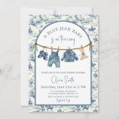 Blauw spijkerdenim jongens babyshower kaart (Voorkant)