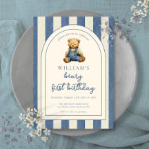Blauw spijkerdenim teddybeer 1e verjaardag