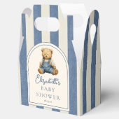 Blauw spijkerdenim teddybeer babyshower bedankdoosjes (Geopend)