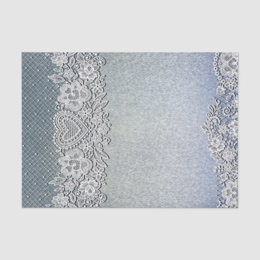 Blauw spijkergoed en witte hart kant bruiloftsshow tissuepapier (Voorkant)