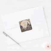 Blauw Spire Kasteel Boog Frame Vintage Trouwfeest Vierkante Sticker (Envelop)