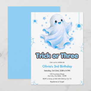 Blauw spook truc of drie Halloween 3e verjaardag Kaart