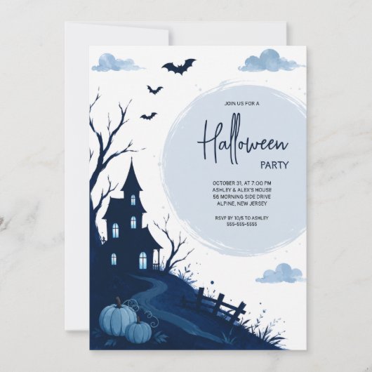 Blauw spookhuis Halloween-feest Kaart (Voorkant)