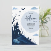 Blauw spookhuis Halloween-feest Kaart (Staand voorkant)