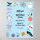 Blauw Spooky One Halloween 1e Verjaardag Welkom Poster (Voorkant)