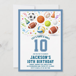 Blauw sportfeest Uitnodiging voor verjaardag Laten