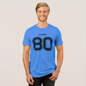 Blauw Sportteam Aangepaste naam, nummer, team rood Tri-Blend Shirt (Voorkant volledig)