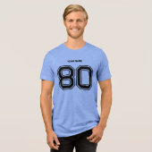 Blauw Sportteam Aangepaste naam, nummer, team rood Tri-Blend Shirt (Voorkant volledig)