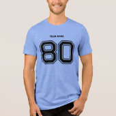 Blauw Sportteam Aangepaste naam, nummer, team rood Tri-Blend Shirt (Voorkant)
