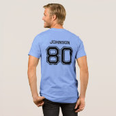 Blauw Sportteam Aangepaste naam, nummer, team rood Tri-Blend Shirt (Voorkant)