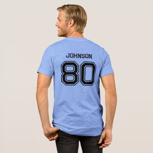 Blauw Sportteam Aangepaste naam, nummer, team rood Tri-Blend Shirt (Voorkant)