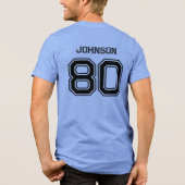 Blauw Sportteam Aangepaste naam, nummer, team rood Tri-Blend Shirt (Achterkant)