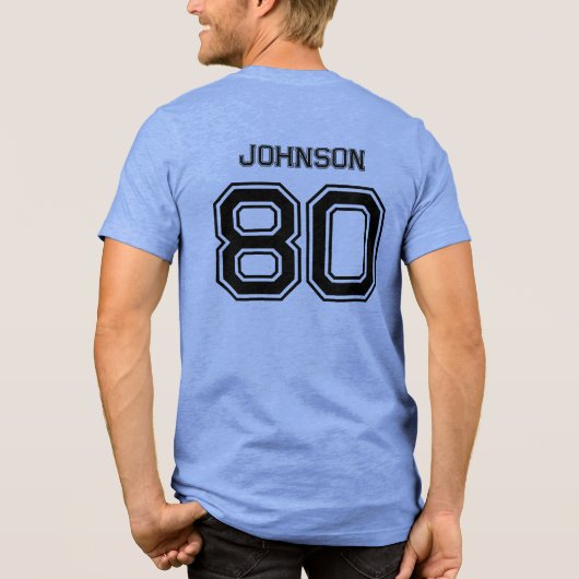 Blauw Sportteam Aangepaste naam, nummer, team rood Tri-Blend Shirt (Achterkant)