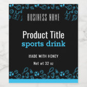 Blauw Sportthema Zwart Label / 3.5 x 4" Wijn Etiket (Enkel label)
