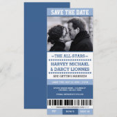 Blauw sportticket save the date (Voorkant / Achterkant)