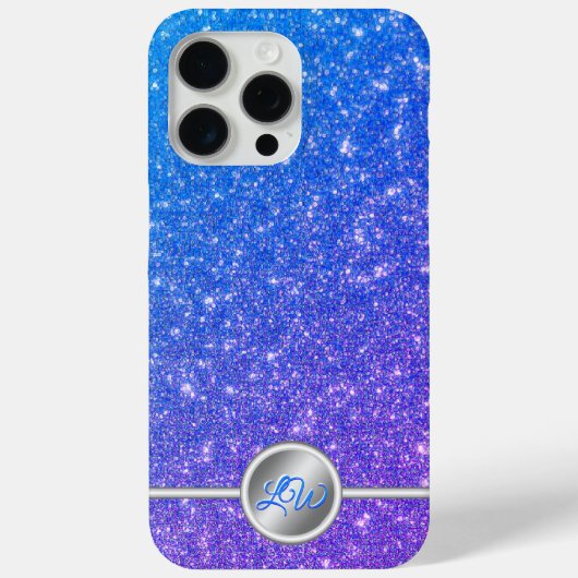 Blauw sprankelend glitter monogram telefoonhoesje Case-Mate iPhone case (Achterkant)