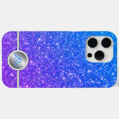 Blauw sprankelend glitter monogram telefoonhoesje Case-Mate iPhone case (Achterkant (horizontaal))