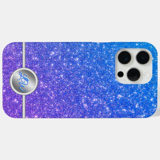 Blauw sprankelend glitter monogram telefoonhoesje Case-Mate iPhone case (Achterkant (horizontaal))