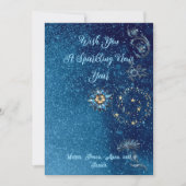 Blauw sprankelend Nieuwjaar Glitter Cheer Stars Fl Feestdagenkaart (Voorkant)