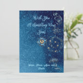 Blauw sprankelend Nieuwjaar Glitter Cheer Stars Fl Feestdagenkaart (Staand voorkant)