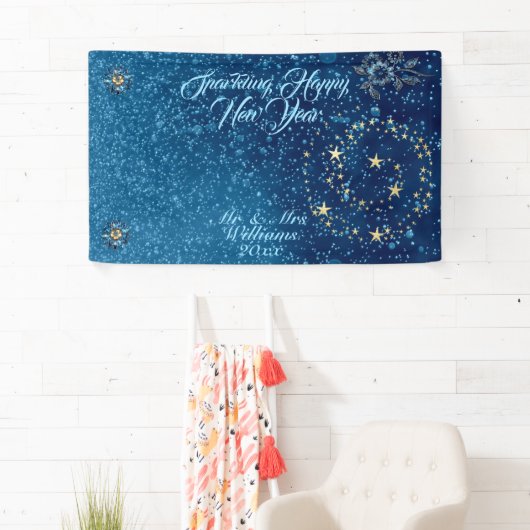 Blauw sprankelend Nieuwjaar Glitter Cheer Stars Fl Spandoek (Insitu)