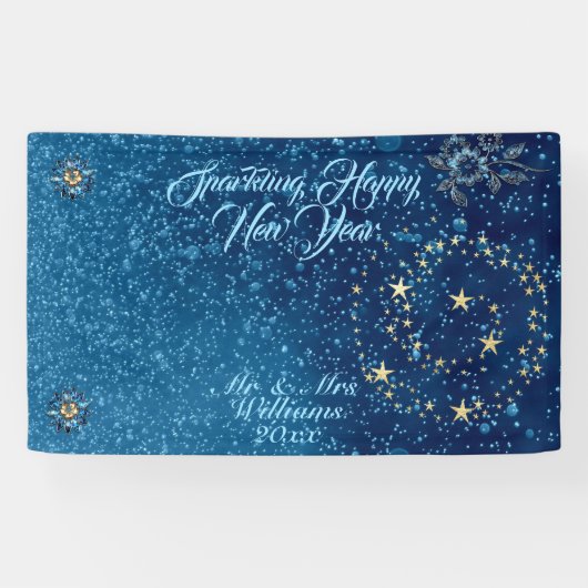 Blauw sprankelend Nieuwjaar Glitter Cheer Stars Fl Spandoek (Horizontaal)