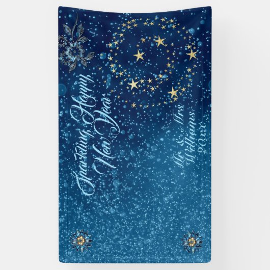 Blauw sprankelend Nieuwjaar Glitter Cheer Stars Fl Spandoek (Verticaal)