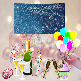 Blauw sprankelend Nieuwjaar Glitter Cheer Stars Fl Spandoek