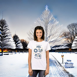 Blauw sprankelend Nieuwjaar Glitter Cheer Stars Fl T-shirt