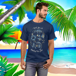 Blauw sprankelend Nieuwjaar Glitter Cheer Stars Fl T-shirt