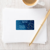 Blauw sprankelend Nieuwjaar Glitter Stars Bloemenf Etiket (Insitu)