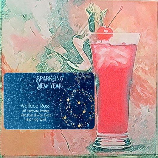 Blauw sprankelend Nieuwjaar Glitter Stars Bloemenf Etiket